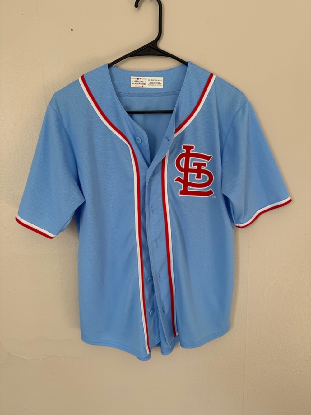 Light Blue Kids Baseball Jersey with Red Trim - St Louis Cardinals